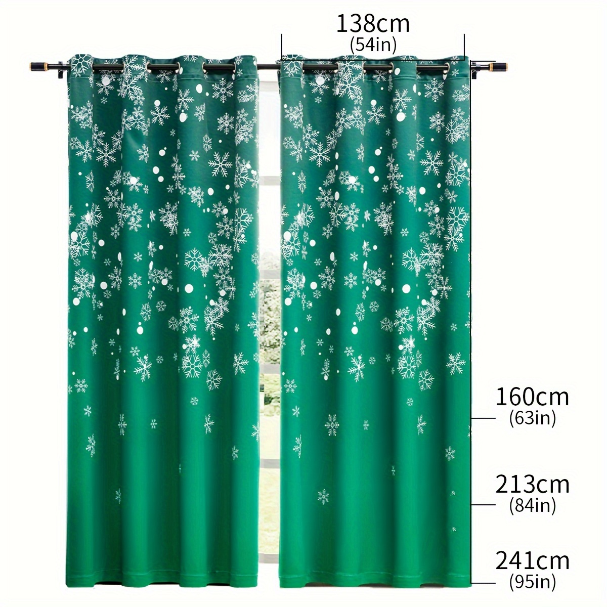 Snowflake Blackout Curtain Romantic No Hook Needed Red Green - Temu