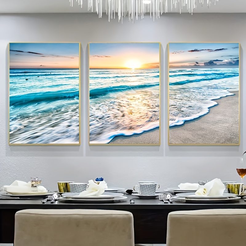 Lienzo grande con olas del océano, arte para pared, cuadros en lienzo de  pájaros marinos, decoración de pared para sala de estar, pintura blanca y