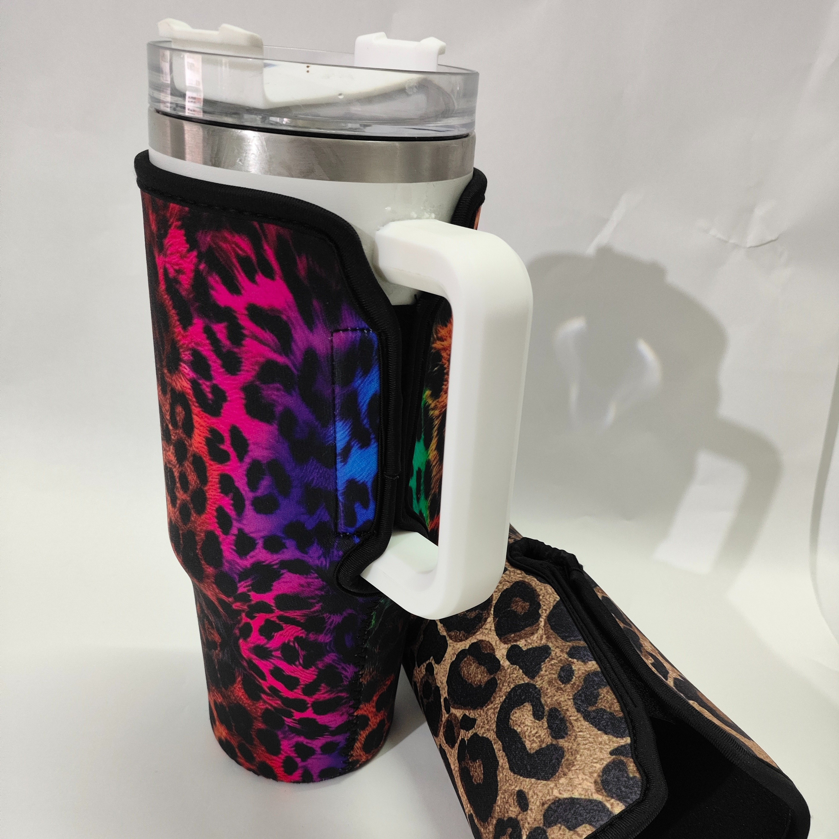 Black Leopard 40oz Tumbler With Handle Sleeve