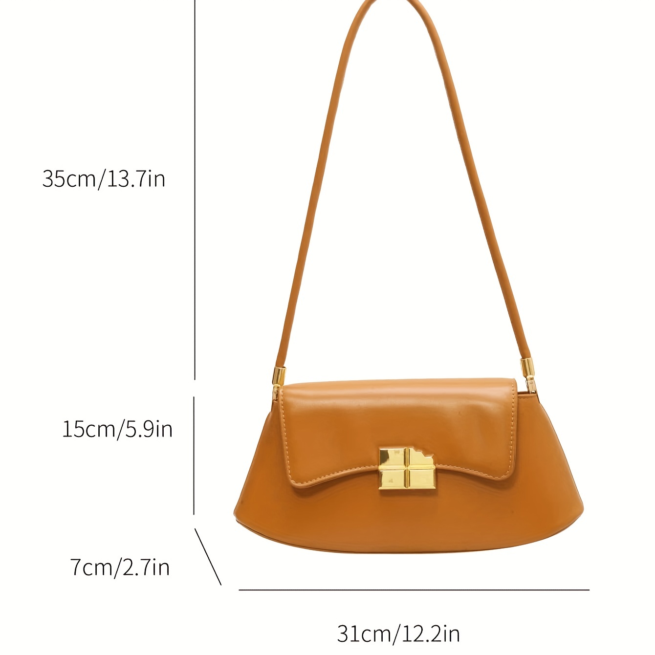 Metal Decor Baguette Bag, Trendy Pu Shoulder Bag