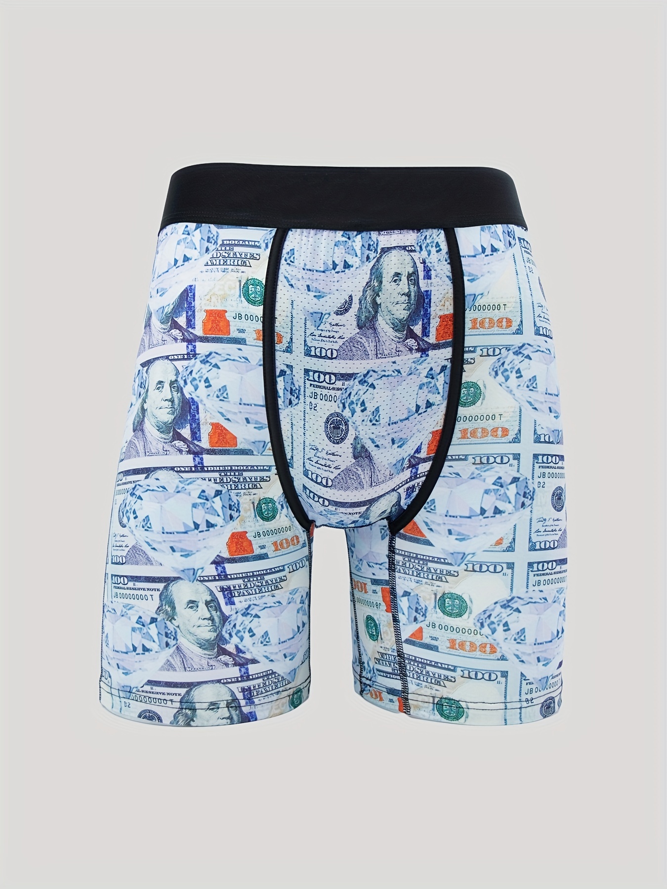 Men's Dollar Print Long Boxers Briefs Shorts, Breathable Comfy Stretchy  Quick Drying Sports Boxers Trunks, Men's Novelty Graphic Underwear