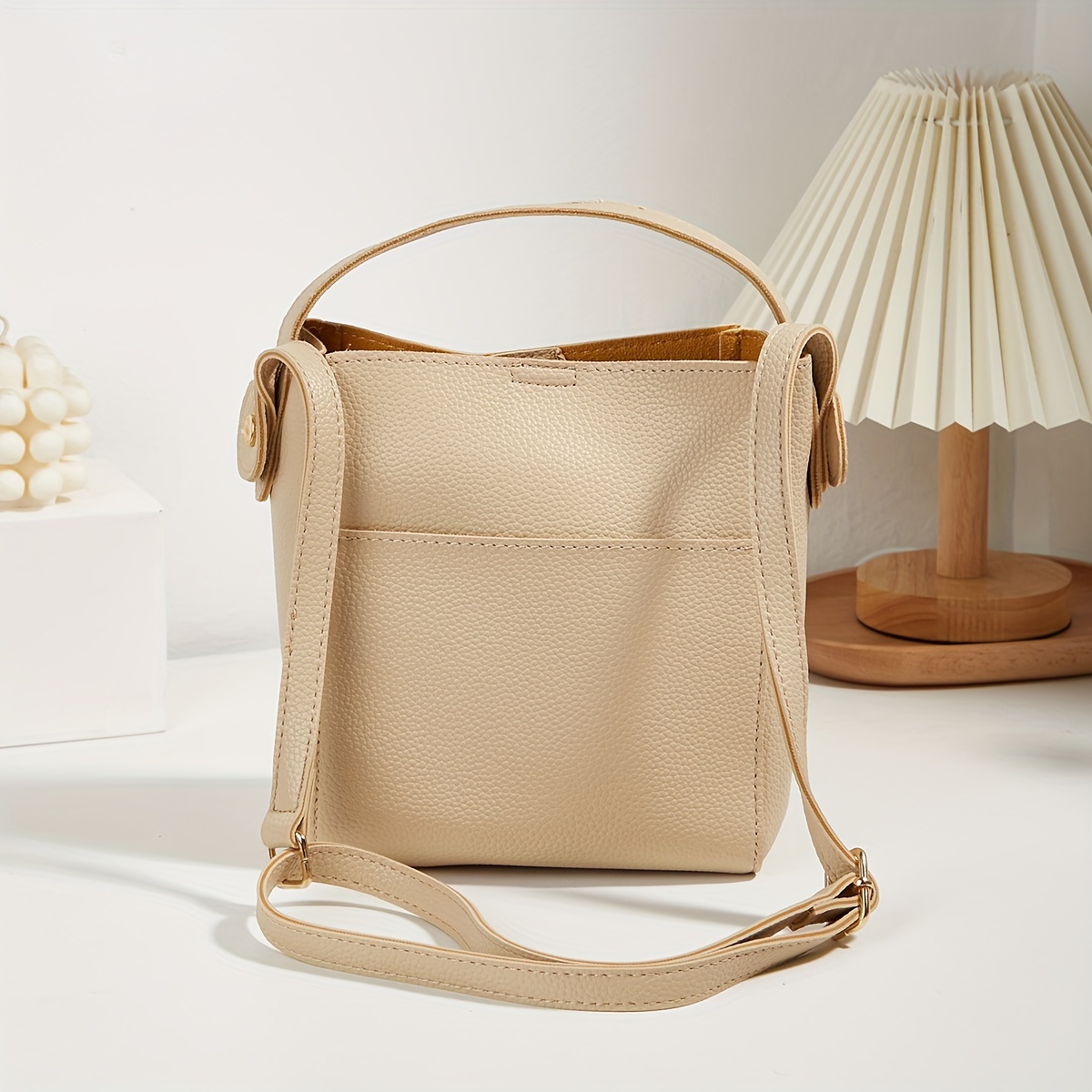 Women's Sling Bag Trendy Fashion Simple Chain Bucket Handbag Soft PU Tote  Shoulder Bag Big Capacity White 