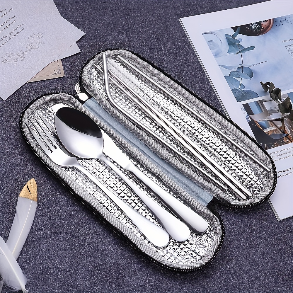 Silver Travel Utensil Set with Case