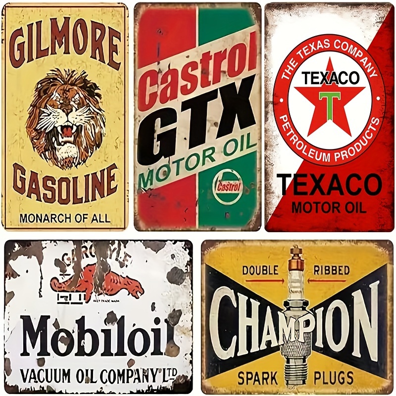Tin Signs 5 Pieces Reproduction Vintage, Gas Oil Metal Signs, Home Kitchen  Man Cave Bar Garage Wall Decor, 8x12 Inch