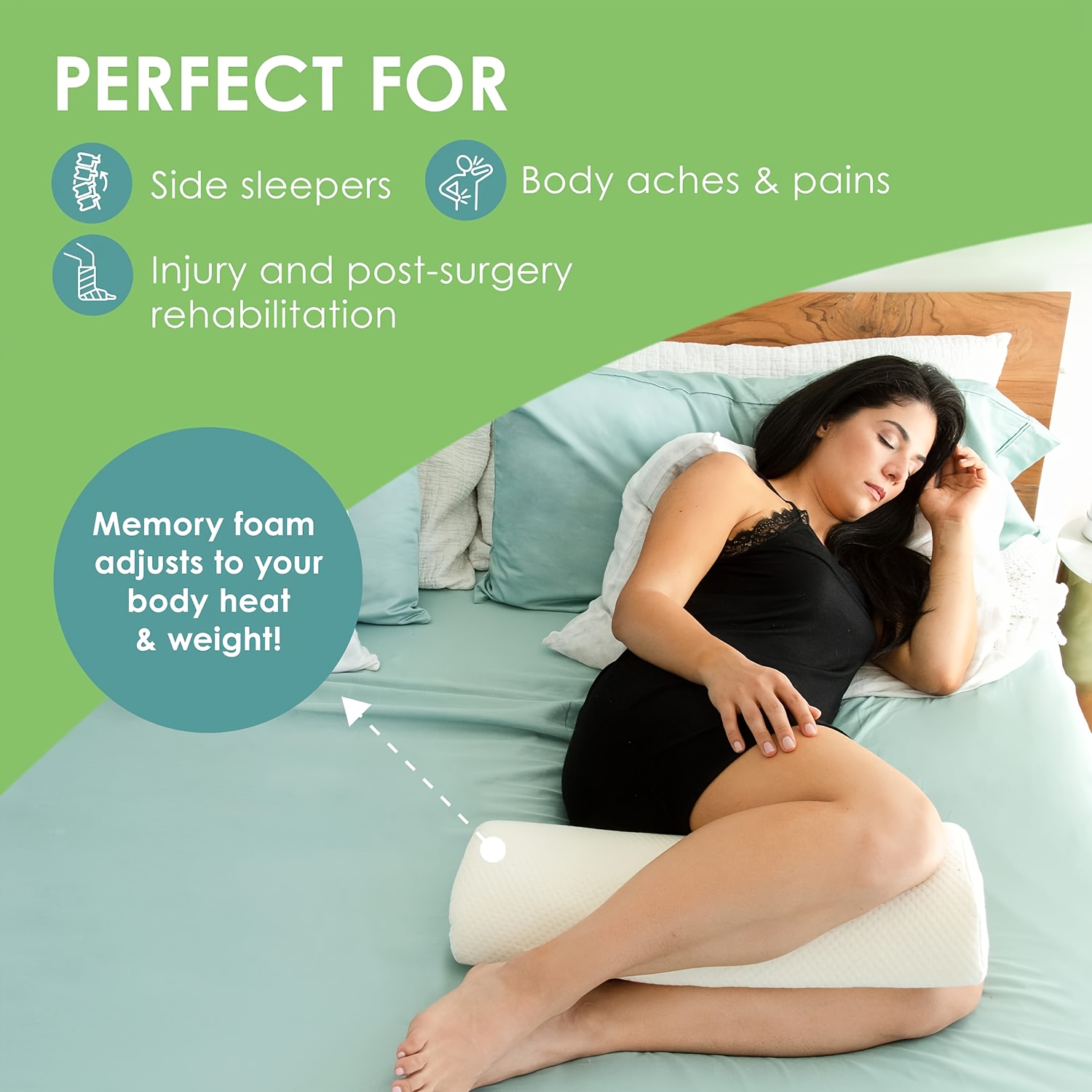 Knee Pillow Half Moon Cushion Extra Firm Side Sleeper Memory Foam Back  Support