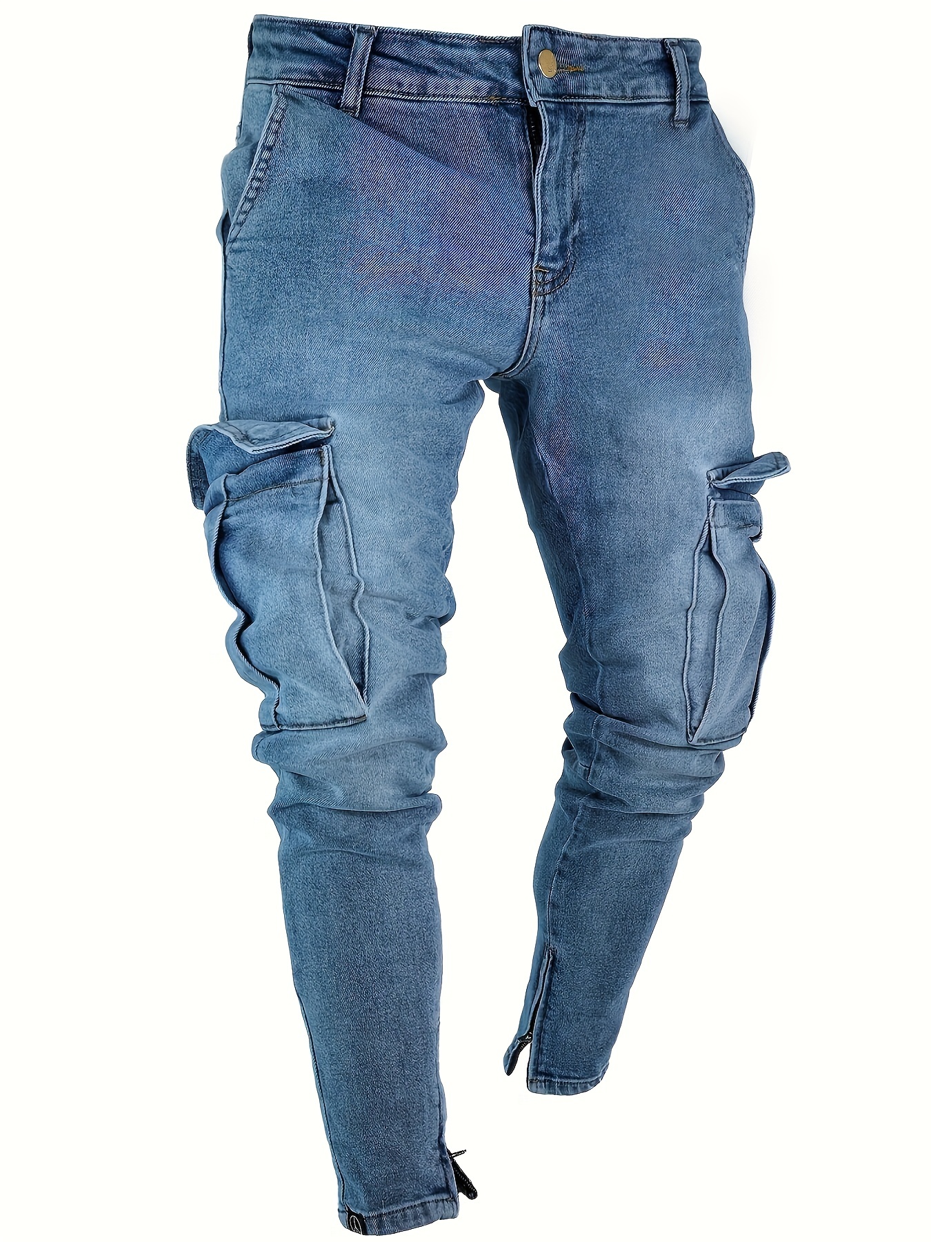 Plus Size Men's Stylish Jeans Slim Fit Solid Long Pants Side - Temu