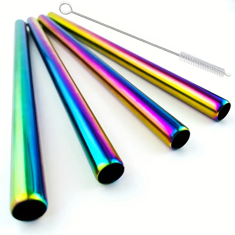 Reusable Boba Straws & Smoothie Straws, Extra Wide 304 Stainless Steel  Metal Straws With Case & Cleaning Brush, For Bubble Tea, Milkshakes, Jumbo  Drinks, Up To Tumblers, Rainbow Colorful Metal Straws, Chrismas