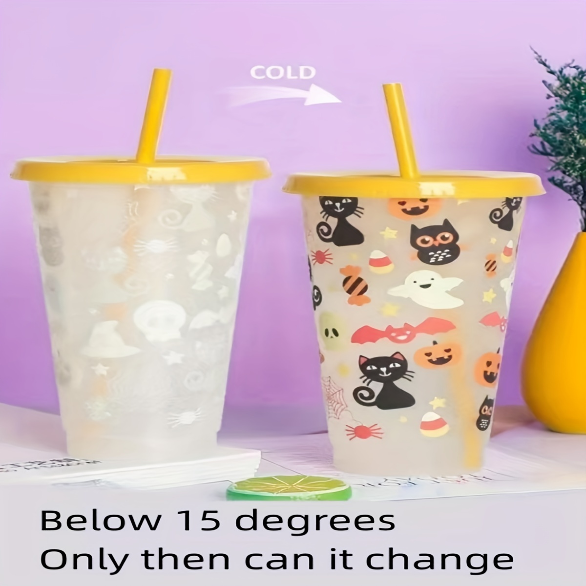 Color Changing Cute Water Cup, Temperature Sensitive Straw Water Cup With  Lid, Reusable Ice Drinking Cups For Halloween, Christmas Gift - Temu