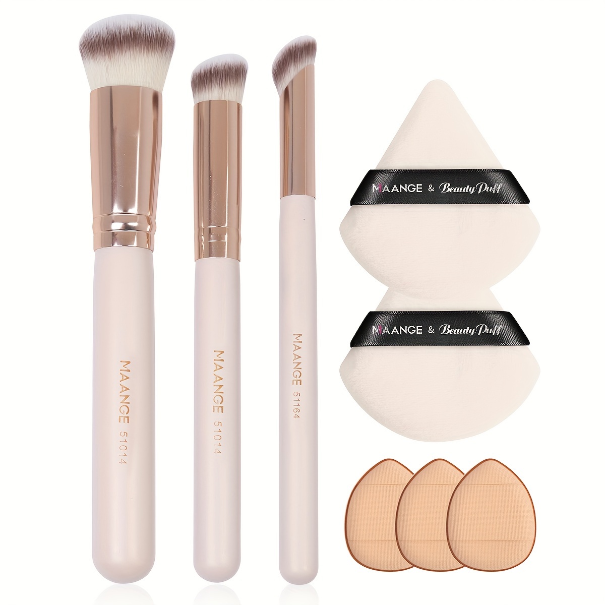 

Reusable Face Makeup Tool Gift Set - 3pcs Foundation Powder Makeup Brush Set+2pcs Triangle Dry Use Air Cushion Puff+3pcs Mini Finger Powder Puff, Portable Makeup Tools For Travel And Home Use