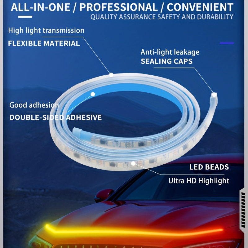 Bande lumineuse LED pour capot de voiture, 180,3 cm, guide de capot de  moteur automatique, lampe d'ambiance décorative, feux de circulation  diurnes