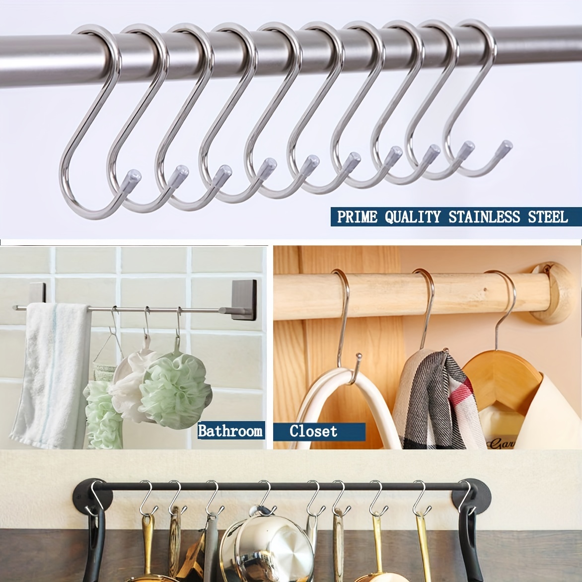 10pcs 20pcs * 3.4S Shaped Hooks Heavy Duty Stainless Steel Metal Hangers  With Silicone Protective Cover Hanging Hooks For Hanging Plants, Clothes