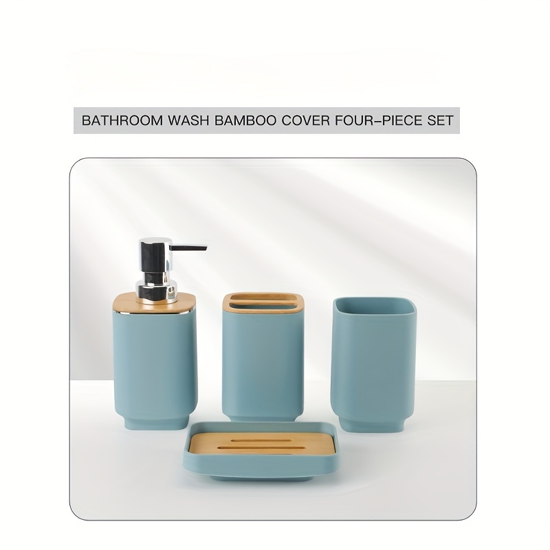 4pz Set Accessori Bagno, Include Dispenser Lozione Sapone, Portasapone,  Bicchiere Denti E Portaspazzolino, Nero/bianco Copertura In Bambù -  Bellezza E Salute - Temu Italy