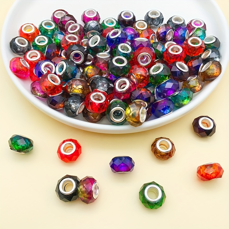 10pcs Lot Color Crystal European Large Hole Beads Spacer Beads