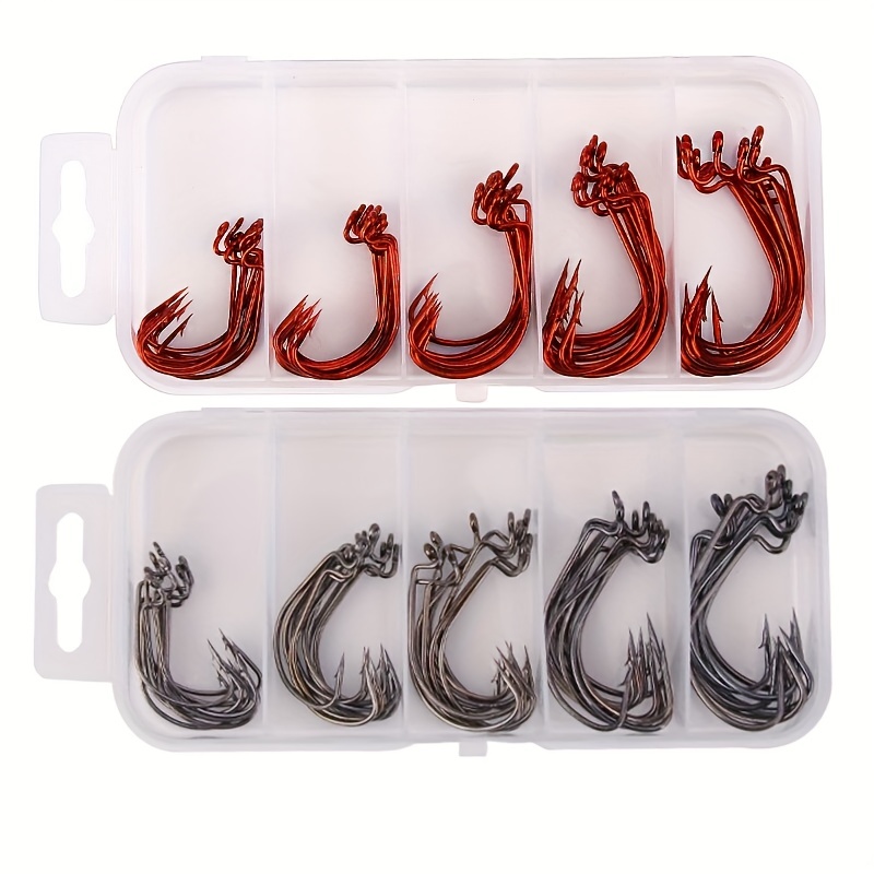 50pcs Premium Nickel Bass Fishing Hooks - 5 Sizes for Freshwater and  Saltwater - Perfect for Soft Lure Baits - Includes Clear Storage Box