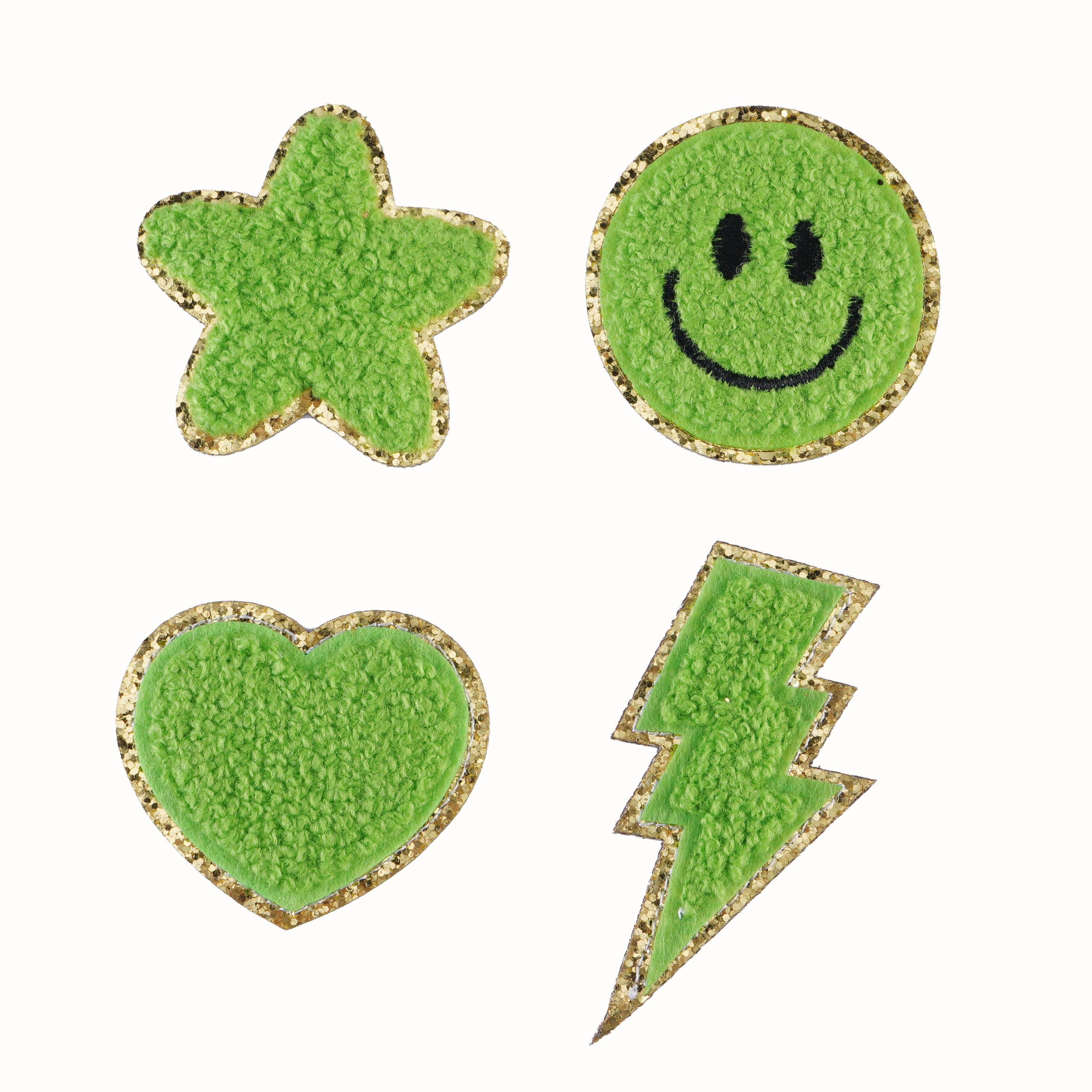Chenille Smiley Face Patch - Iron On Chenille Patch Smile Face Patch -  Green