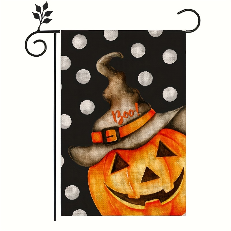 Stripes Happy Halloween Garden Flag Jack-O'-Lantern Black Cat Bat