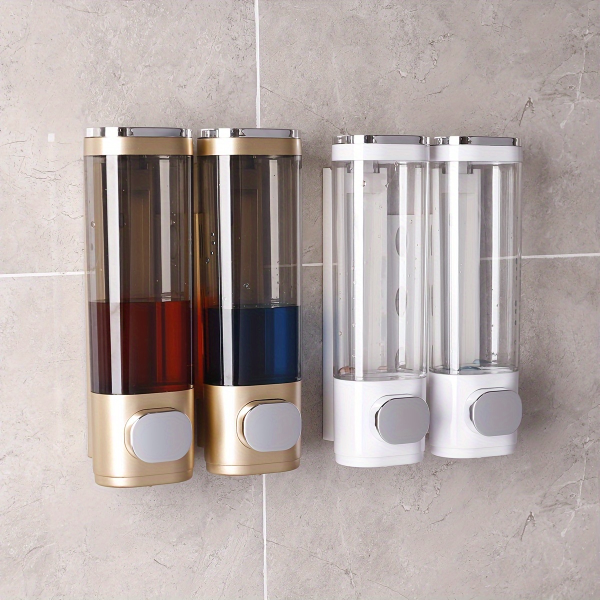 Dispensador de champú y acondicionador, dispensador de ducha de 2 cámaras,  dispensador de champú para ducha, dispensador de jabón líquido montado en