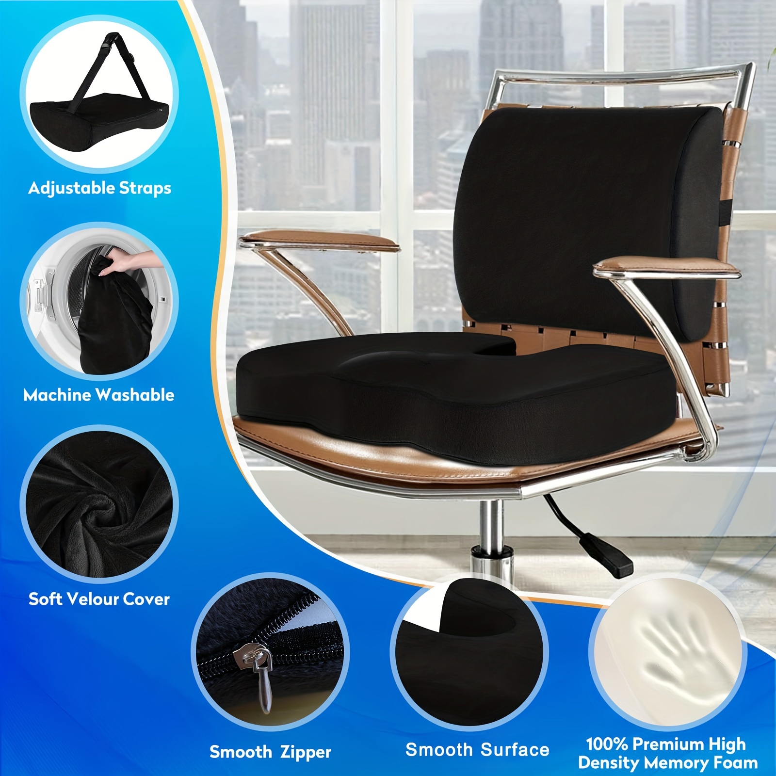 Back pillow office chair & seat cushion