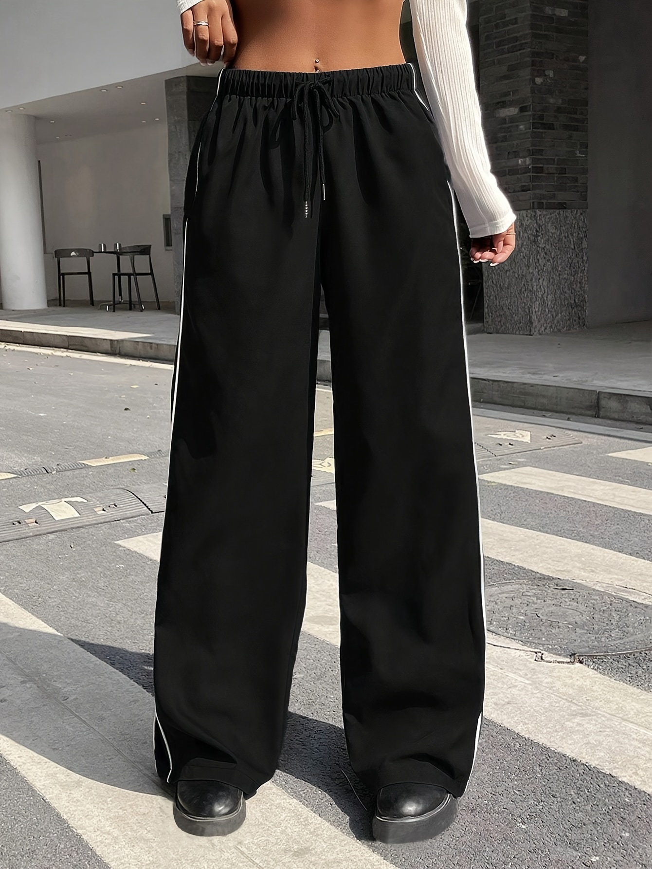 Solid High Waist Pants Casual Wide Leg Long Length Pants - Temu