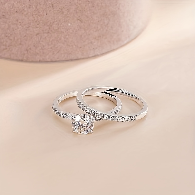 S925 Round Cut Moissanite Ring Set for Wedding
