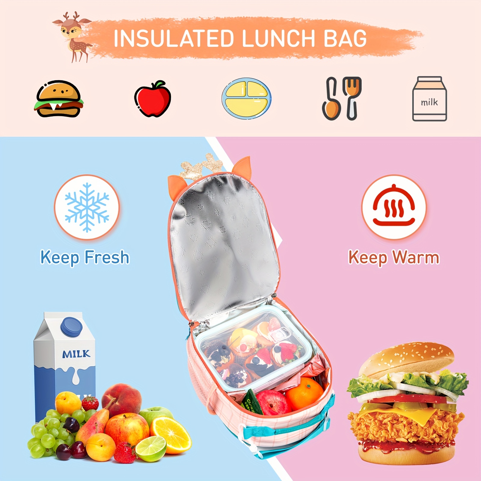 Beaulyn Girls Lunch bag-Lunch Box Kids Durable Water-Resistant Insulated Cool Lunch Bag for Girls Kids Toddlers Teens School Gifts
