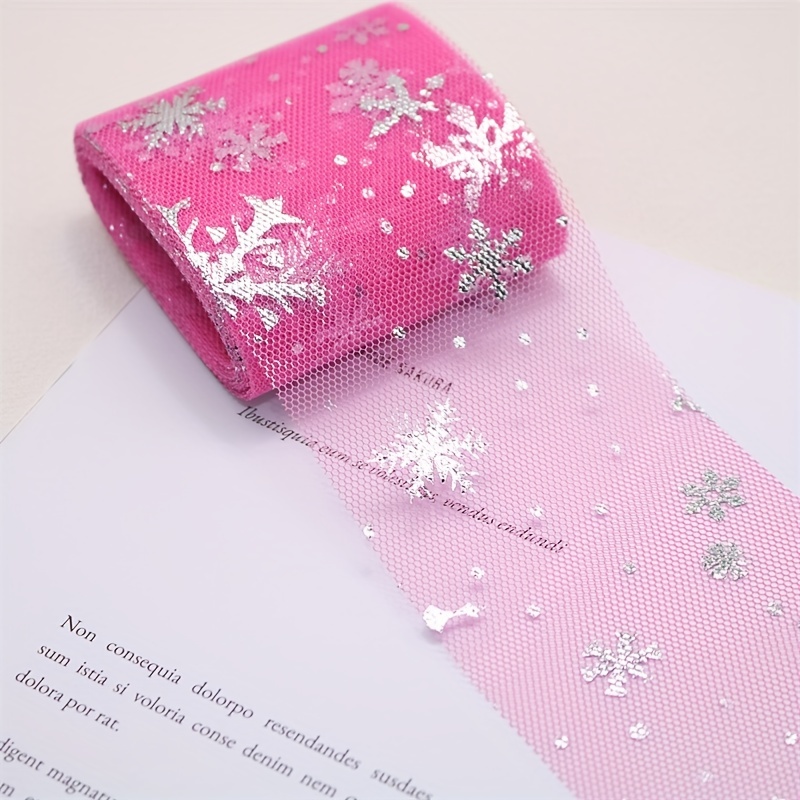 Rose Pink Tulle Ribbon Silver Snowflake Sparkles, Tulle Ribbon, Rose Tulle,  Pink Glitter Tulle 