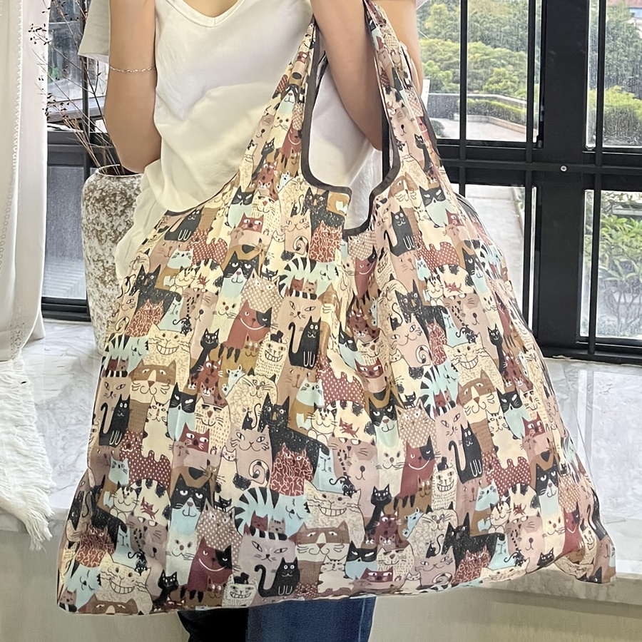 Cartoon Print Tote Shoulder Bag – Large Capacity Reusable Handbag