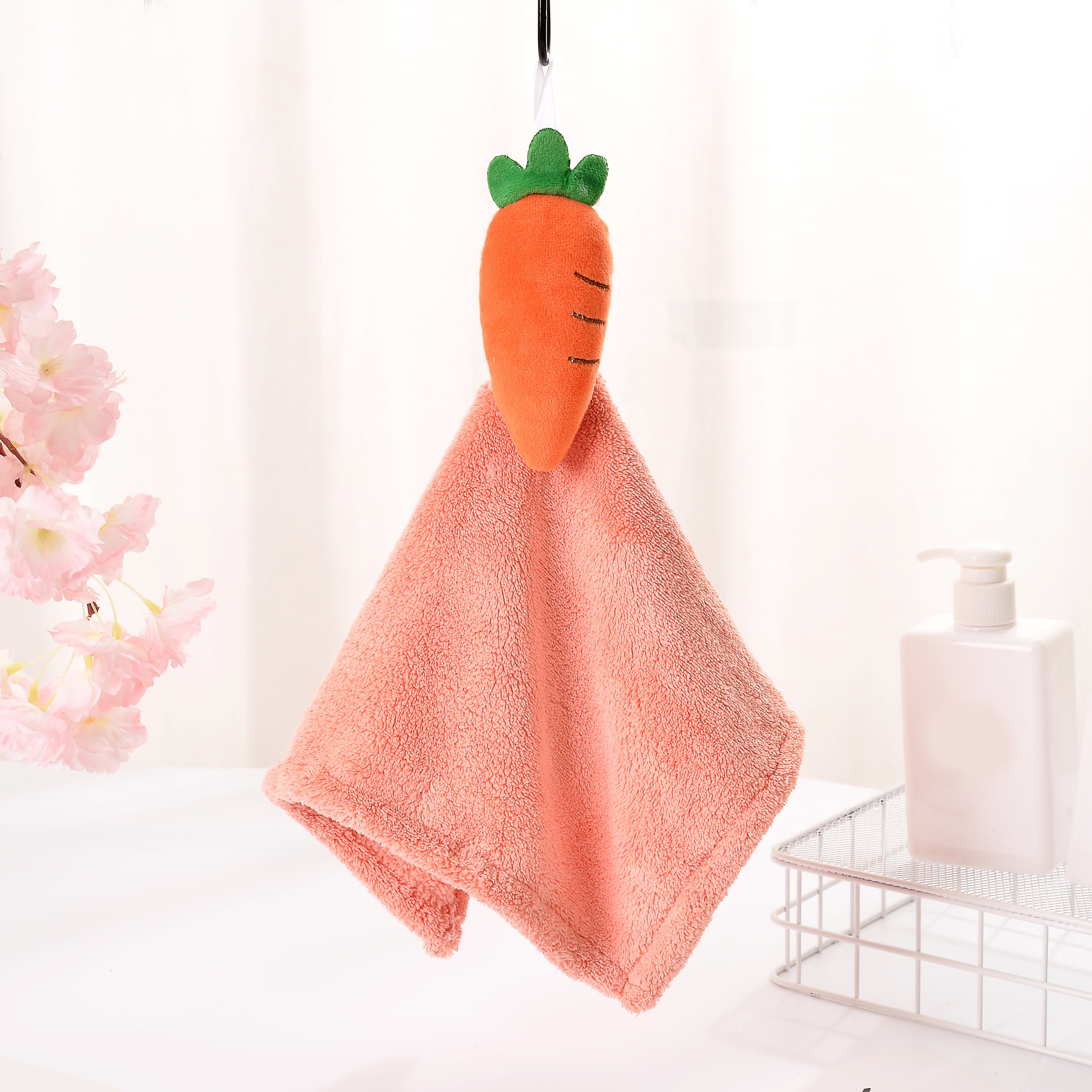 1pc Cute Fruit Decor Soft Hand Towel, Absorbent Pink Hanging Towel For  Household