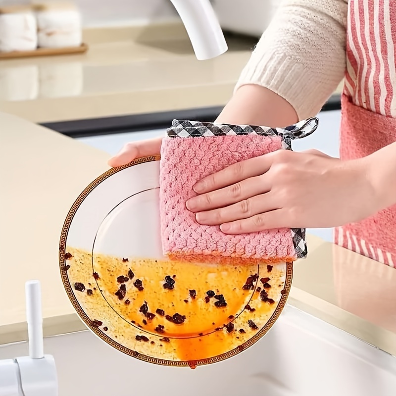 Coral Velvet Wave Pattern Dishcloth, Super Absorbent And Non-stick Oil Kitchen  Cleaning Cloth, Ionic Towel
