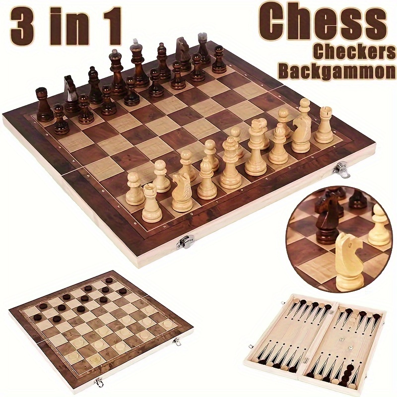  Juegoal 17 Wooden Chess & Checkers Set, 2 in 1 Board Games for  Kids and Adults, with Felted Game Board Interior for Storage, Travel  Portable Folding Chess Game Sets, 2 Extra