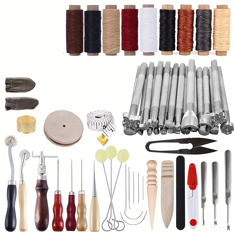 Leather Working Tools Kit - Practical Leather Craft Set with Waxed Thread  Groove