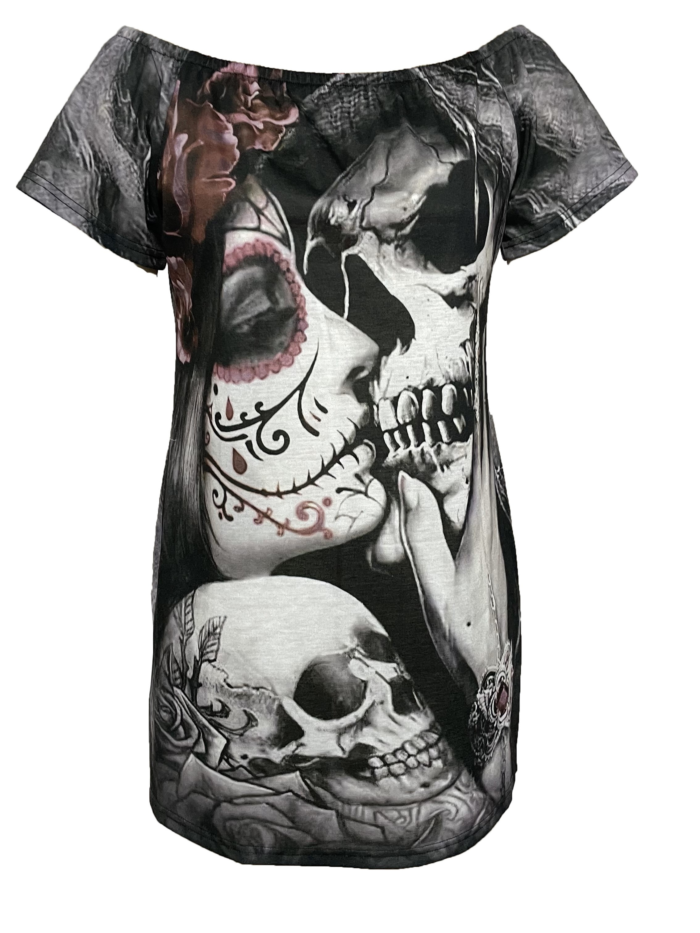 Womens Skull T Shirt Sugar Skull Print Womens T-shirt Gothic 