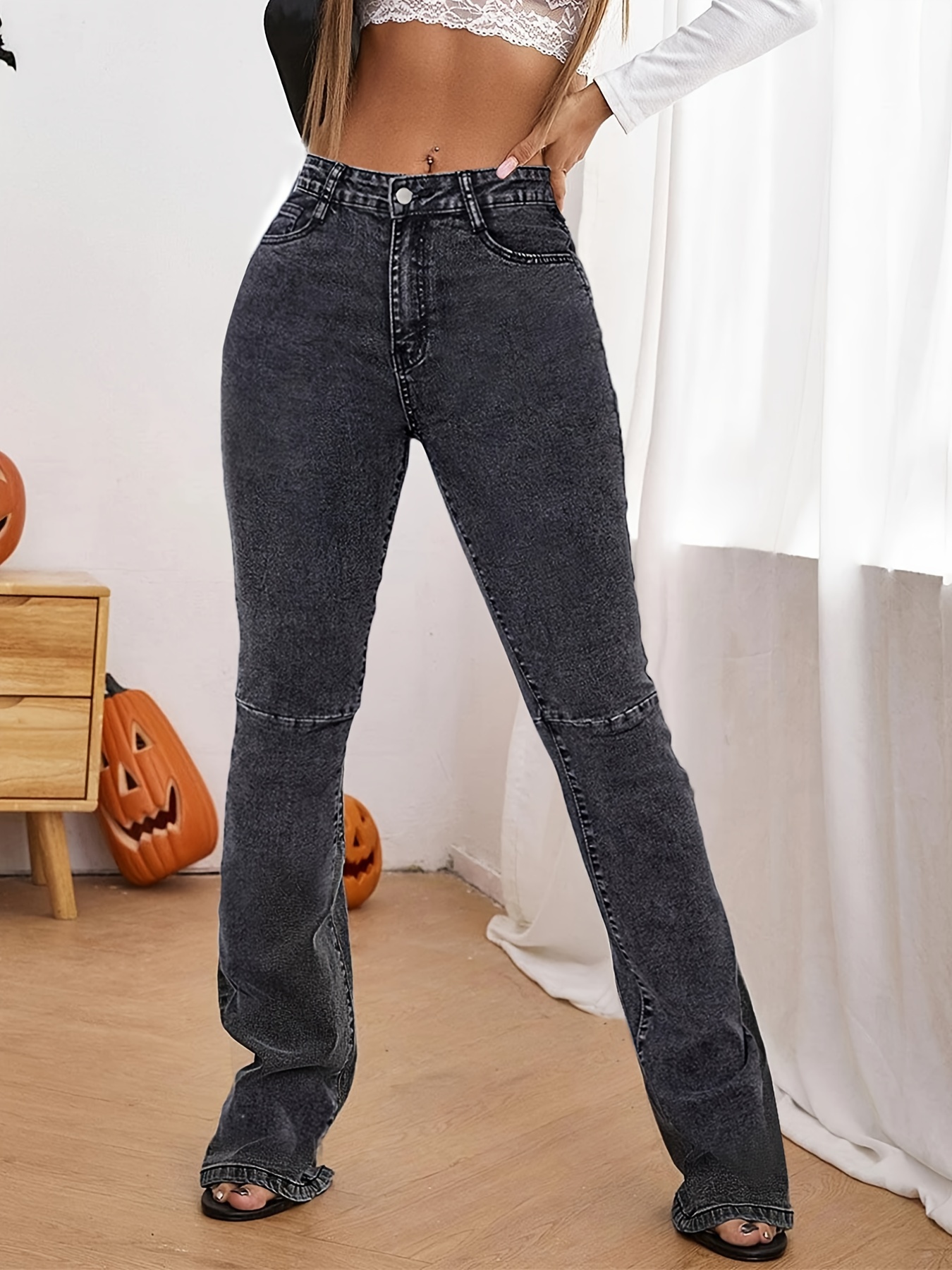 Grey high waisted bootcut jeans