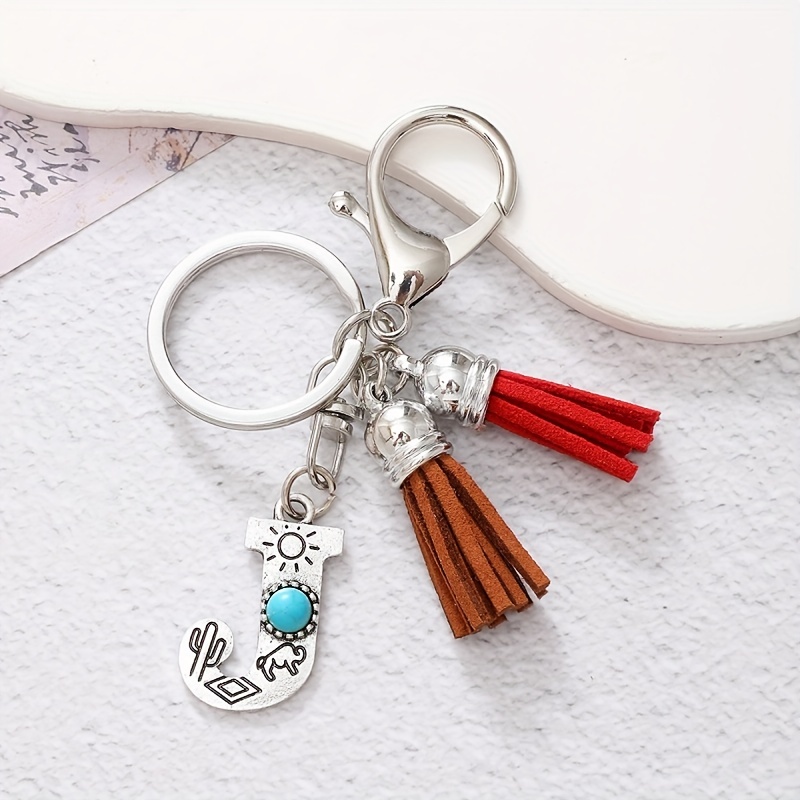 Leather Initial Bag Charm Initial Key Ring Leather Key Ring 
