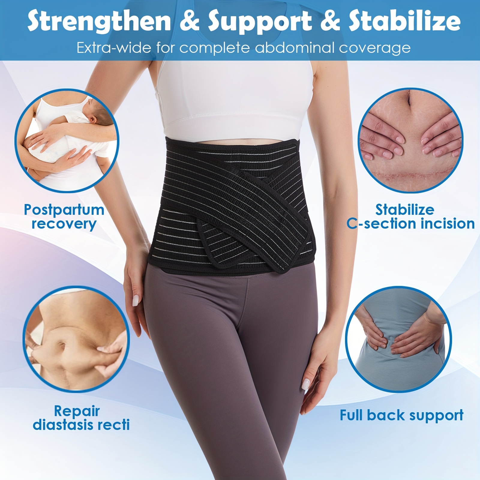 SaraAsyl Bamboo Postpartum Belly Band - Girdle for Stomach Support and Back  Pain Relief After Pregnancy C-Section Recovery Belt and Post Surgery  Abdominal Binder Postnatal Care and Abdominal Support Stomach and Back