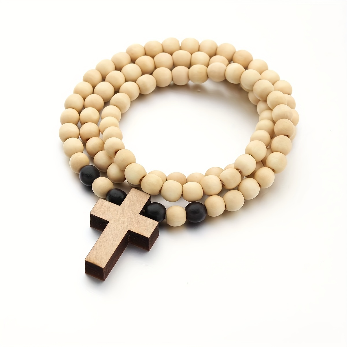 Wooden Cross Beaded Necklace Pendant Cool Natural Wood Cross - Temu