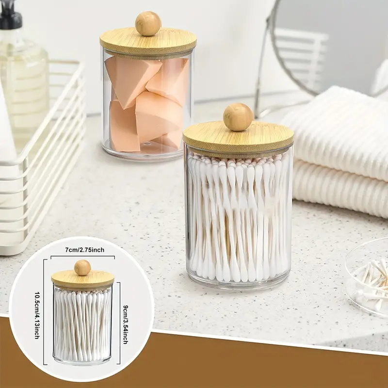Clear Apothecary Qtip Storage Jar With Bamboo Lids, Vanity Makeup ...