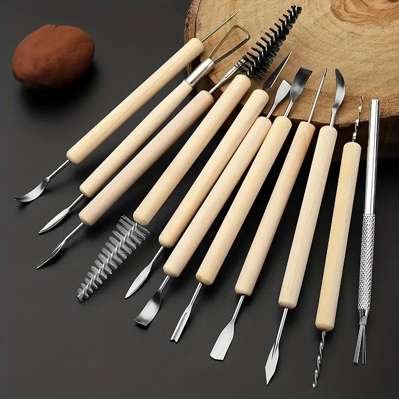 Clay Sculpting Tools, 6-Piece Pottery Tools Set, Polymer Clay Tools with Wooden Handle Double-Sided, Clay Sculpting Tools for Smoothing Sculpture & CE