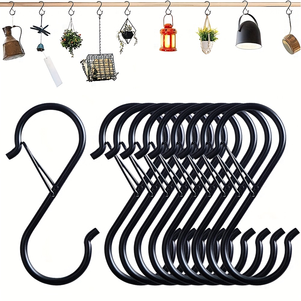 10 Pack S Hooks For Hanging Black S Hooks Heavy Duty Metal Hooks With  Safety Buckle Design For Hanging Plants, Lights, Kitchenware, Pans, Pots,  Utensi