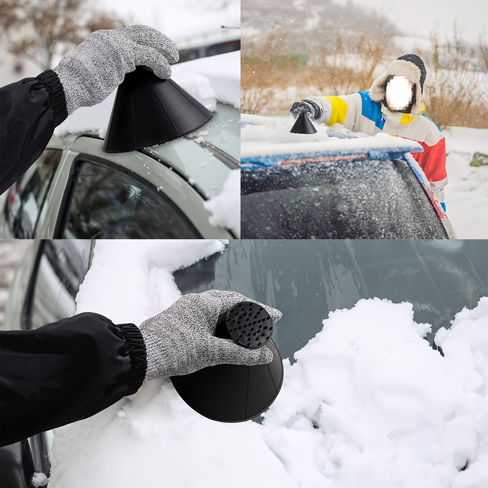 1/2pcs, Magical Ice Scrapers For Car Windshield Round Cone-Shaped Funnel  Snow Remover Vehicles Automotive Window Winter Accessories Black