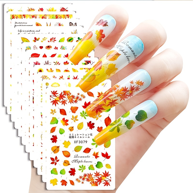 3D Blue Pink Flowers Nail Stickers Geometric Lines Golden Strips Nail Decals  Love Hearts Sliders Polish Wrap Manicure