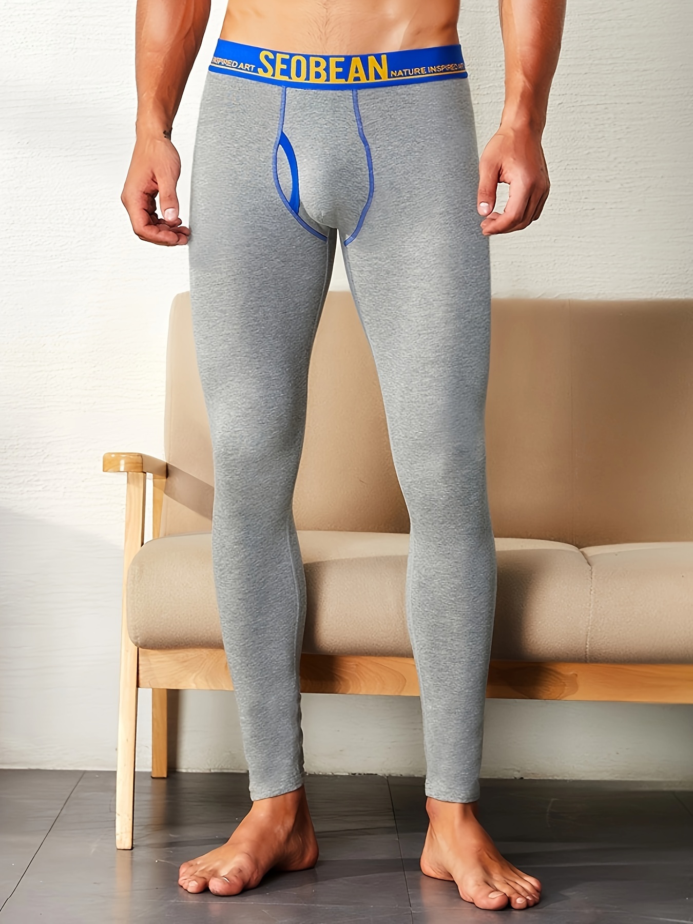 Men Thermal Underwear Set Long Johns Pants Warm Top Bottom Ice Silk Stretch  