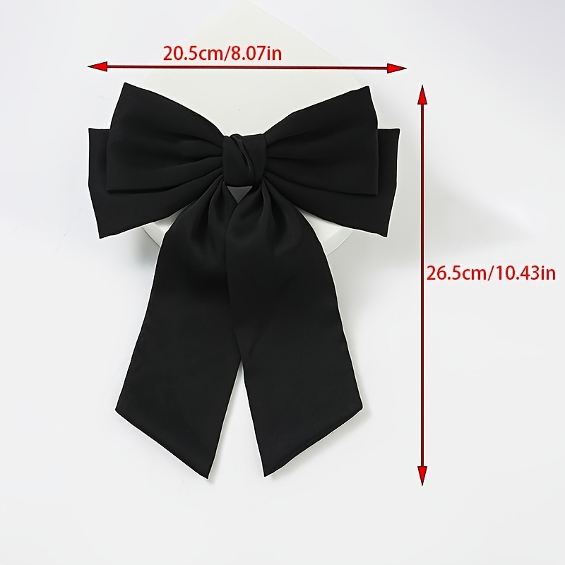 8Pcs Big Satin Layered Hair Bows for Women Girls 8 Inch Barrette Hair Clip  Long Black Ribbon Bows French Style Hair Accessories (Big bow style)