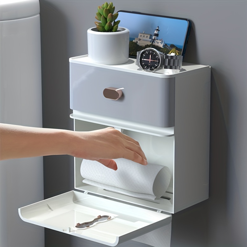 Punch-free Toilet Paper Shelf Bathroom Kitchen Tissue Box Wall-Mounted Sticky Paper Storage Box Toilet Paper Holder Roll Paper, Size: Square Type