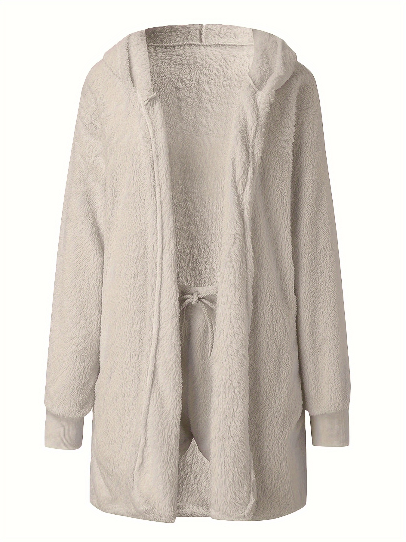 Warm Fuzzy Pajama Set, Long Sleeve Hooded Robe & Tank Top & Drawstring  Shorts, Women's Sleepwear & Loungewear