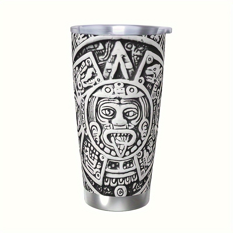 

1pc 20oz, Vacuum Travel Mug With Lid, Mayan Symbol Print Stainless Steel Coffee Mug, Hot And Cold Tumbler Mug, Gifts For Parents And Relatives
