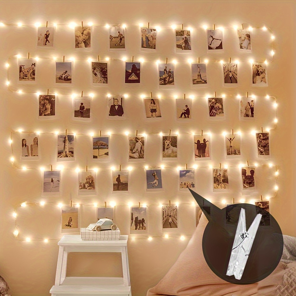 Photo Clip String Lights Fairy Lights Picture Clips Battery Operated String  Lights For Dorm Bedroom Christmas Party Wedding Decor 196.85inch/393.7inch