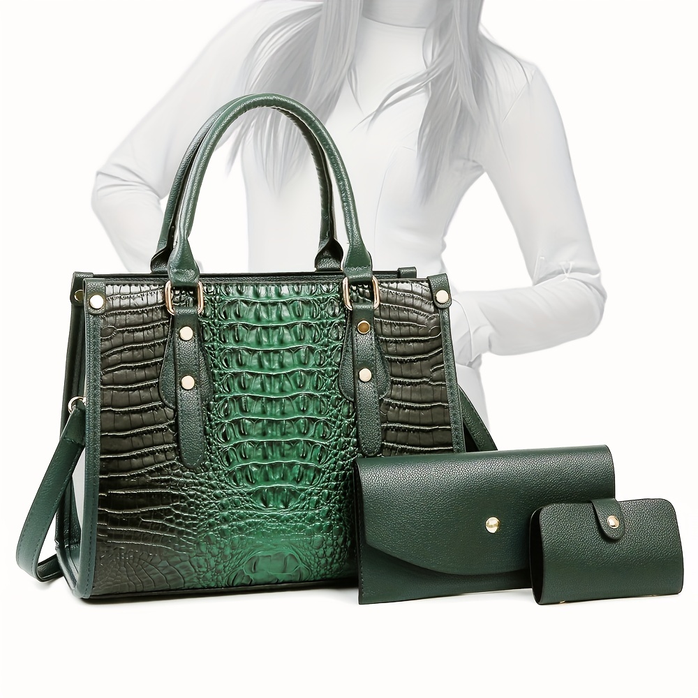 Tote Purse And Wallet Set,trendy Crocodile Pattern Handbag