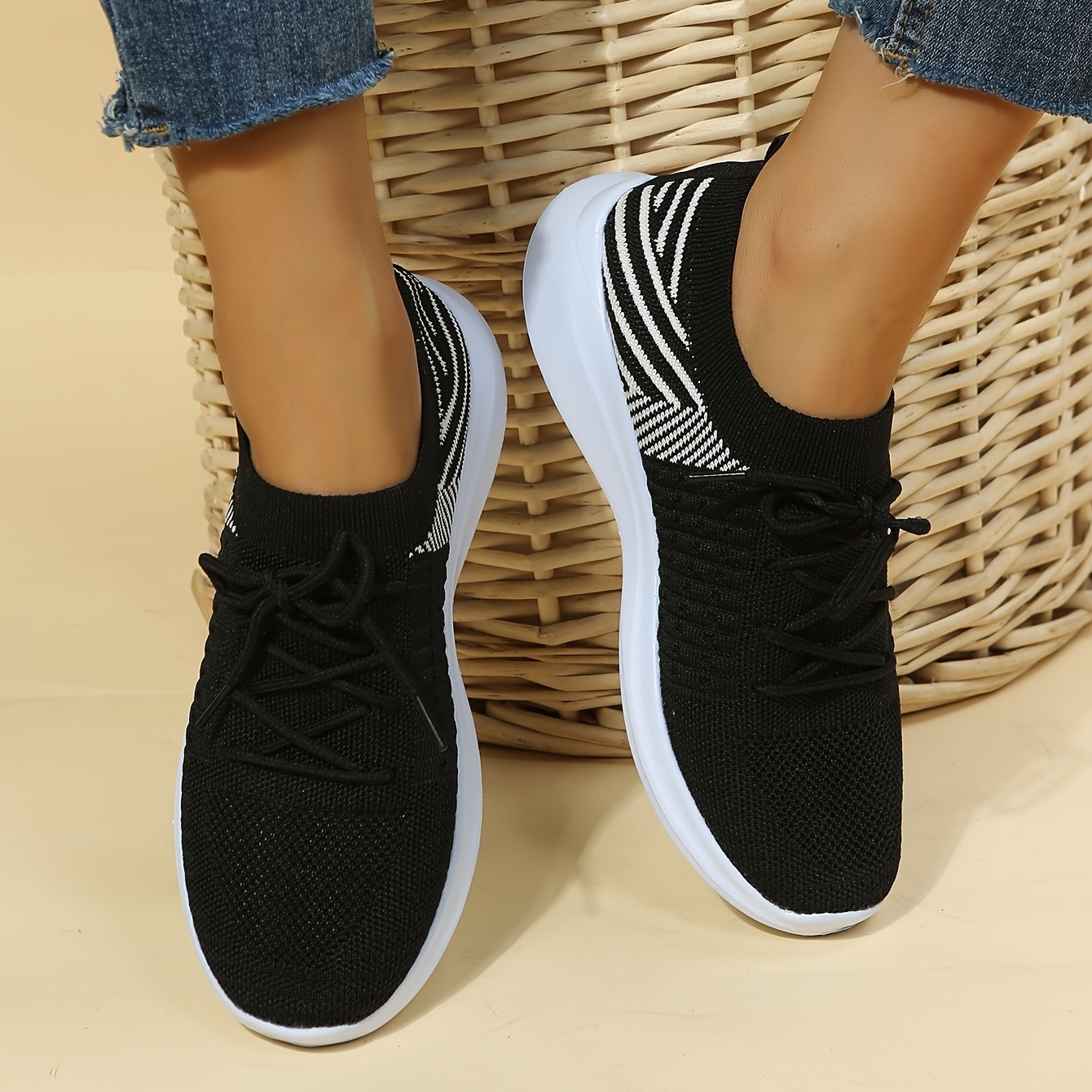 Women's Knit Lightweight Mesh Sneakers Breathable Mesh Lace - Temu