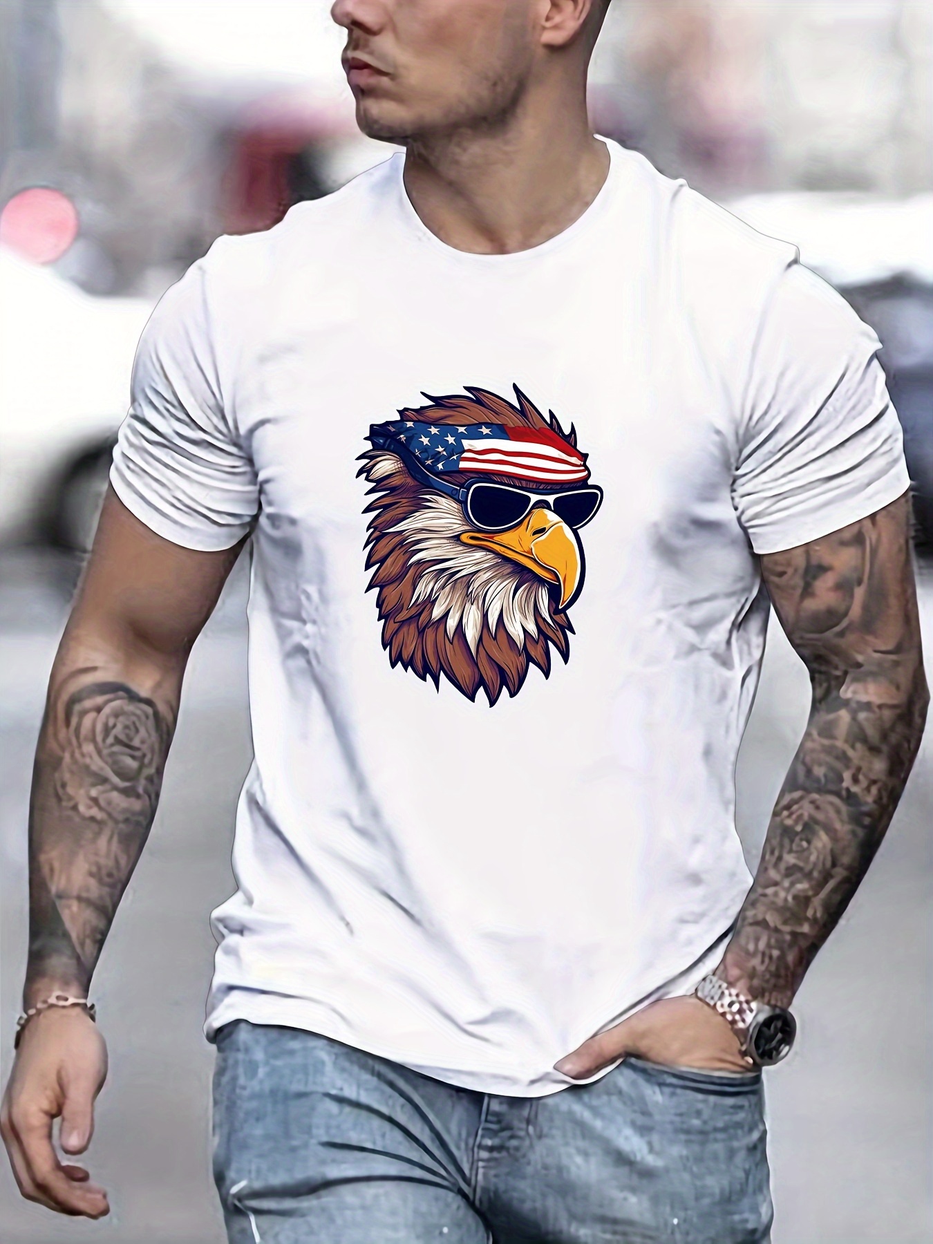 Buy GlamWiz Men's White Round Neck Distressed 'Armed' Print Camouflage T-  Shirt at